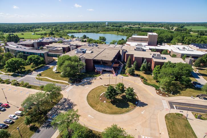 Aerial view of Governors State University campus 